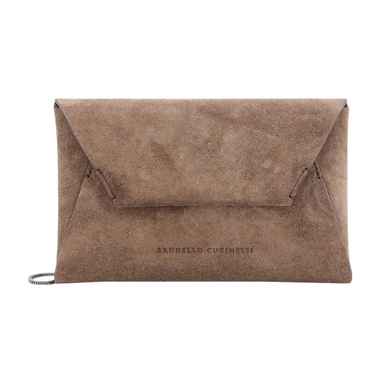 Suede Envelope Torba na ramię z Precious Chain Brunello Cucinelli