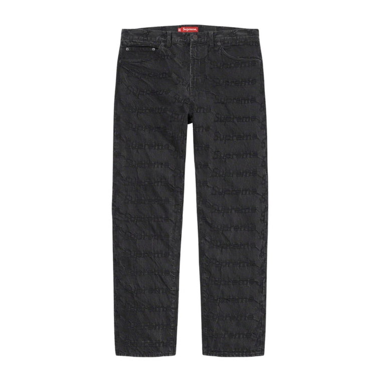 Czarne Frayed Logo Regular Jeans Supreme