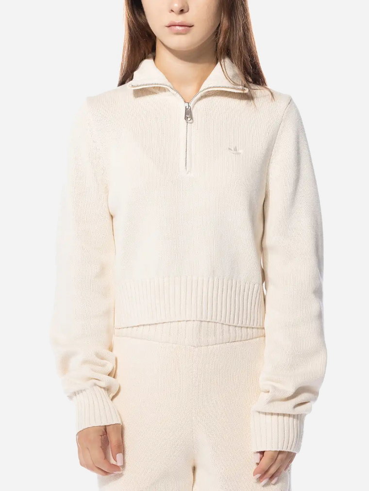Sweter damski krótki bawełniany z kołnierzykiem Adidas Knit Half Zip W "Cream Beige" II8043 XS Beżowy (4066763106621). Swetry damskie