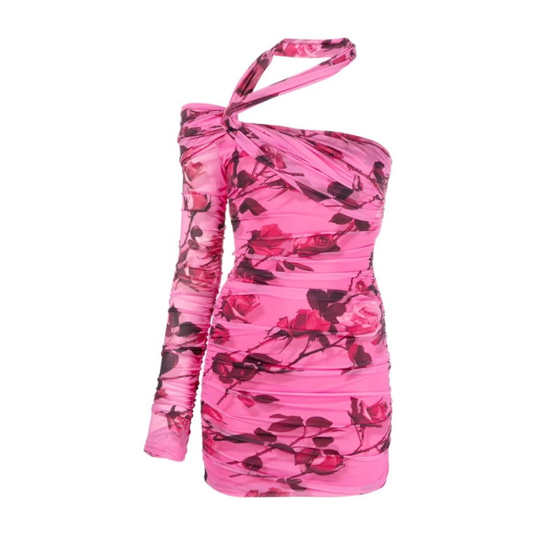 Asymetryczna sukienka z różowym nadrukiem Blumarine