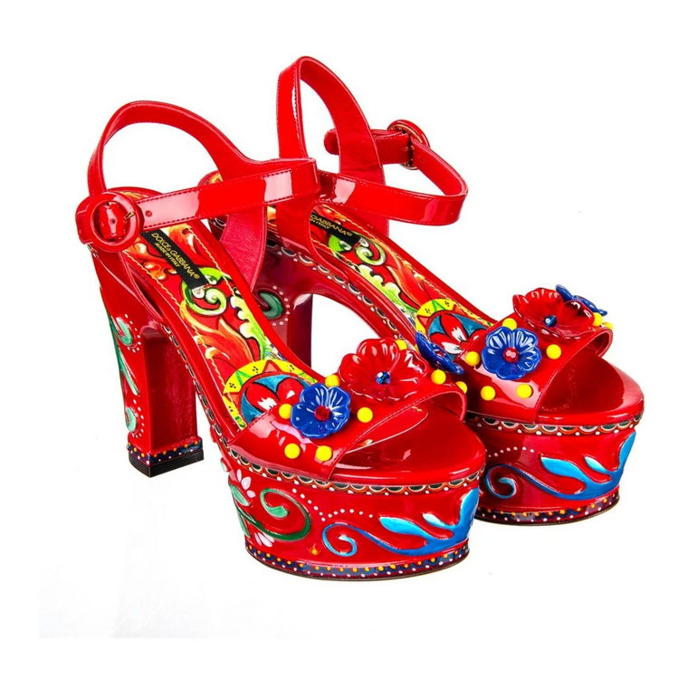 Czerwona cholewka z czerwonej skóry cielęcej w stylu wózka sycylijskiego Dolce & Gabbana