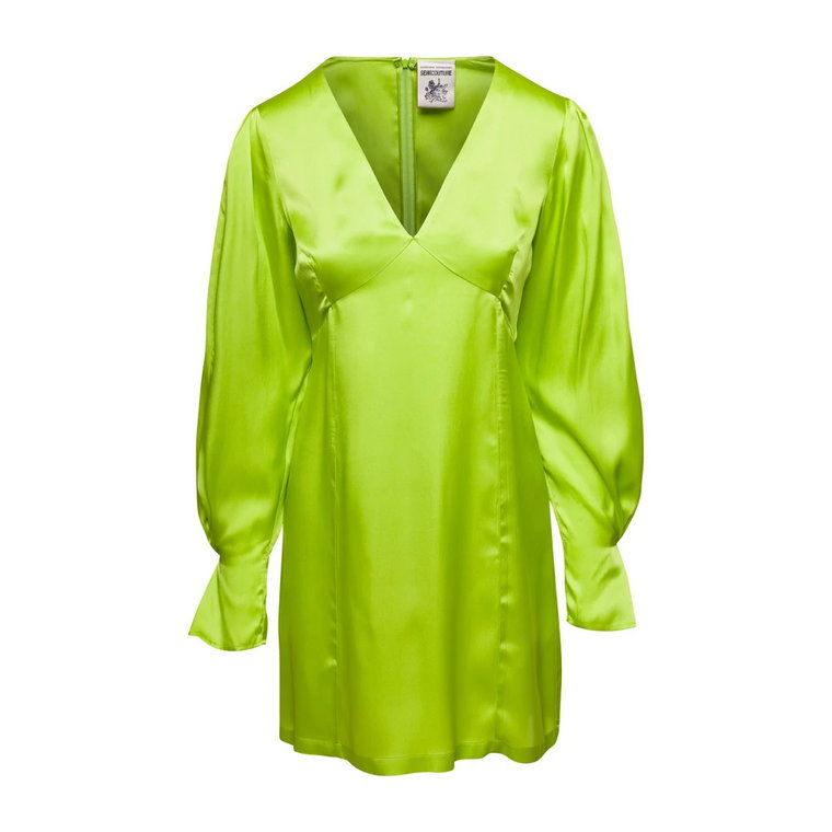 Lime Green V-Neck Silk Blend Dress Semicouture