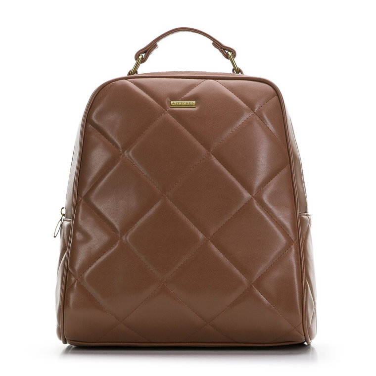 Damski plecak z geometrycznie pikowanym przodem brązowy