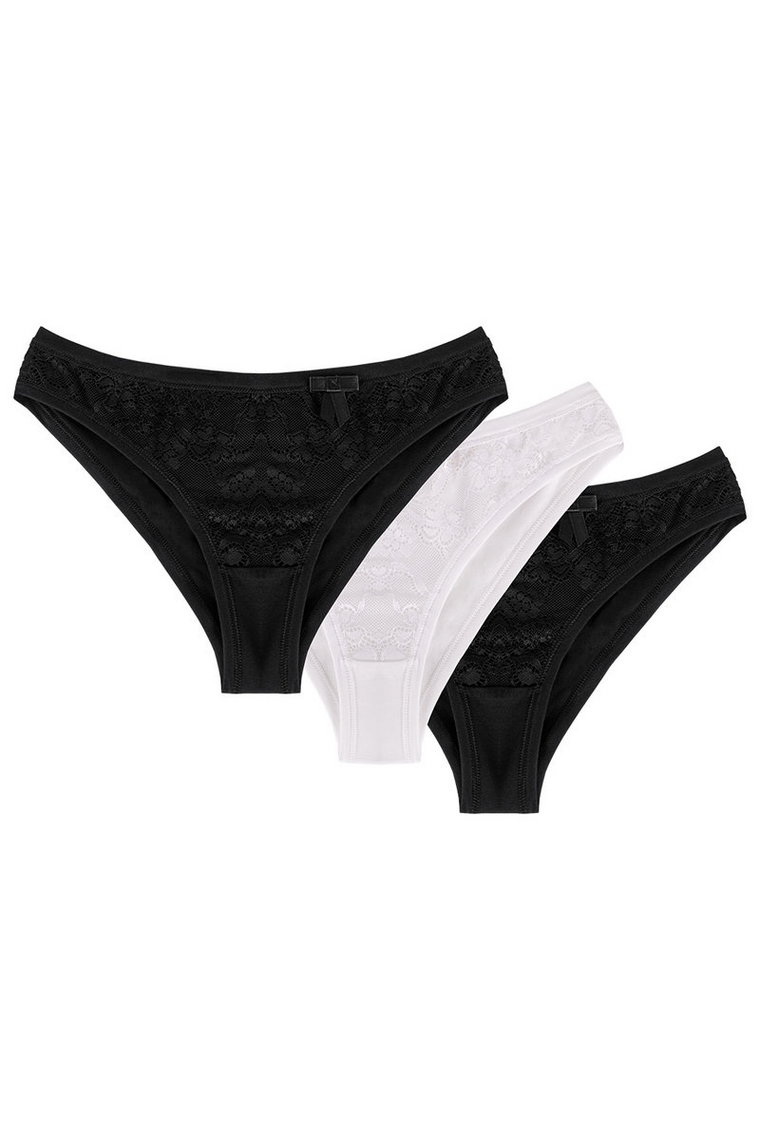 Wol-Bar Soft Pretty 3-pak czarny-czarny-biały XL Majtki figi