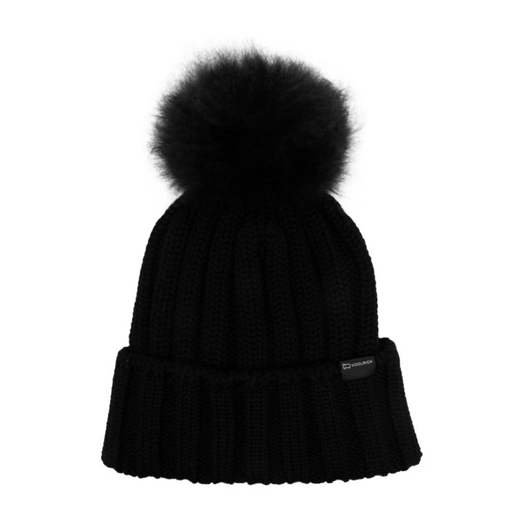 Czarna Wełniana Beanie z Logo Woolrich