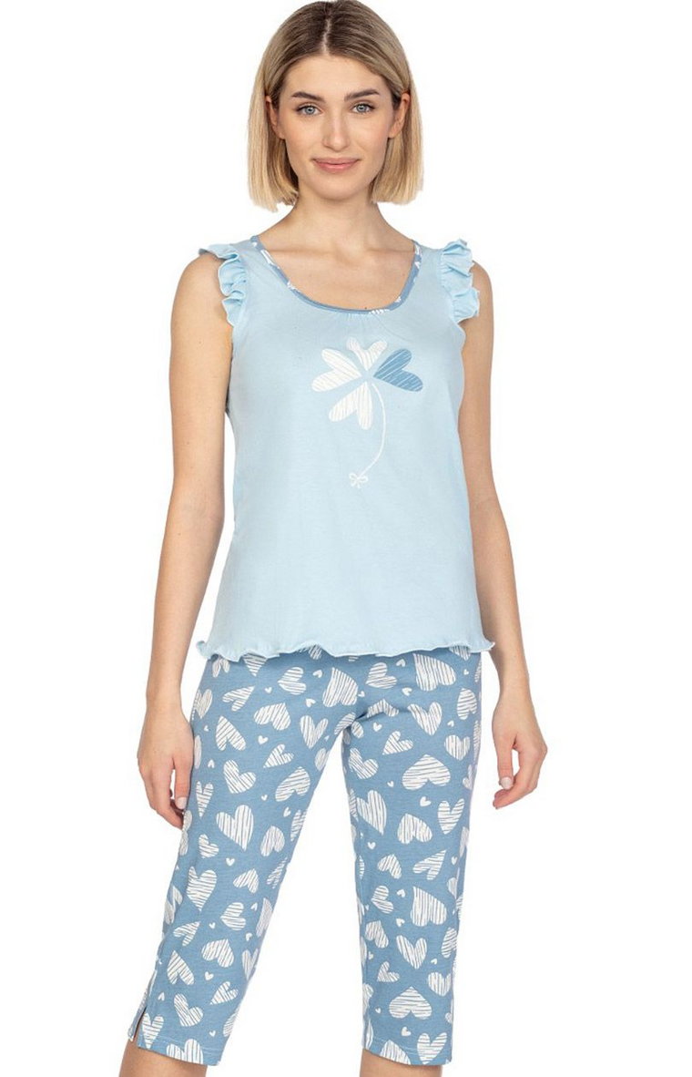 Bawełniana piżama damska niebieska 658, Kolor niebieski-wzór, Rozmiar S, Regina