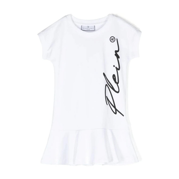 Biała Sukienka z Logo dla Dzieci Philipp Plein