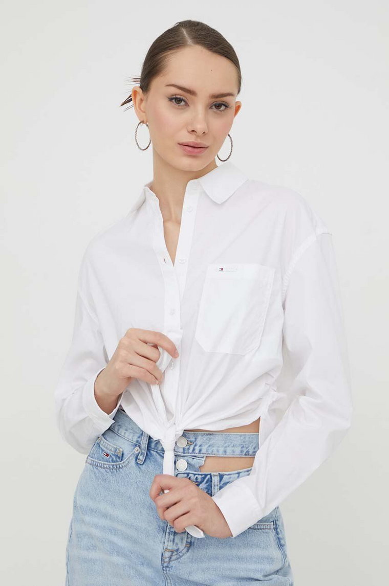 Tommy Jeans koszula damska kolor biały regular z kołnierzykiem klasycznym DW0DW17520