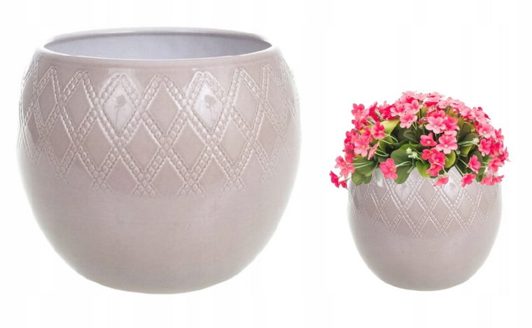 Osłonka ceramiczna kula na kwiaty szara 14 cm Lazur