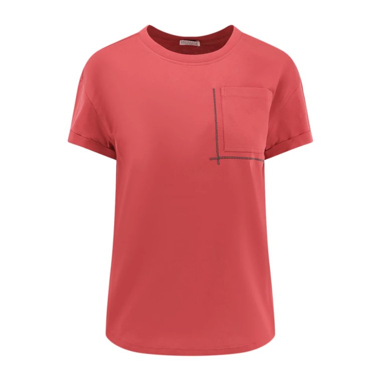 Bawełniany T-shirt z Detalem Monili Brunello Cucinelli