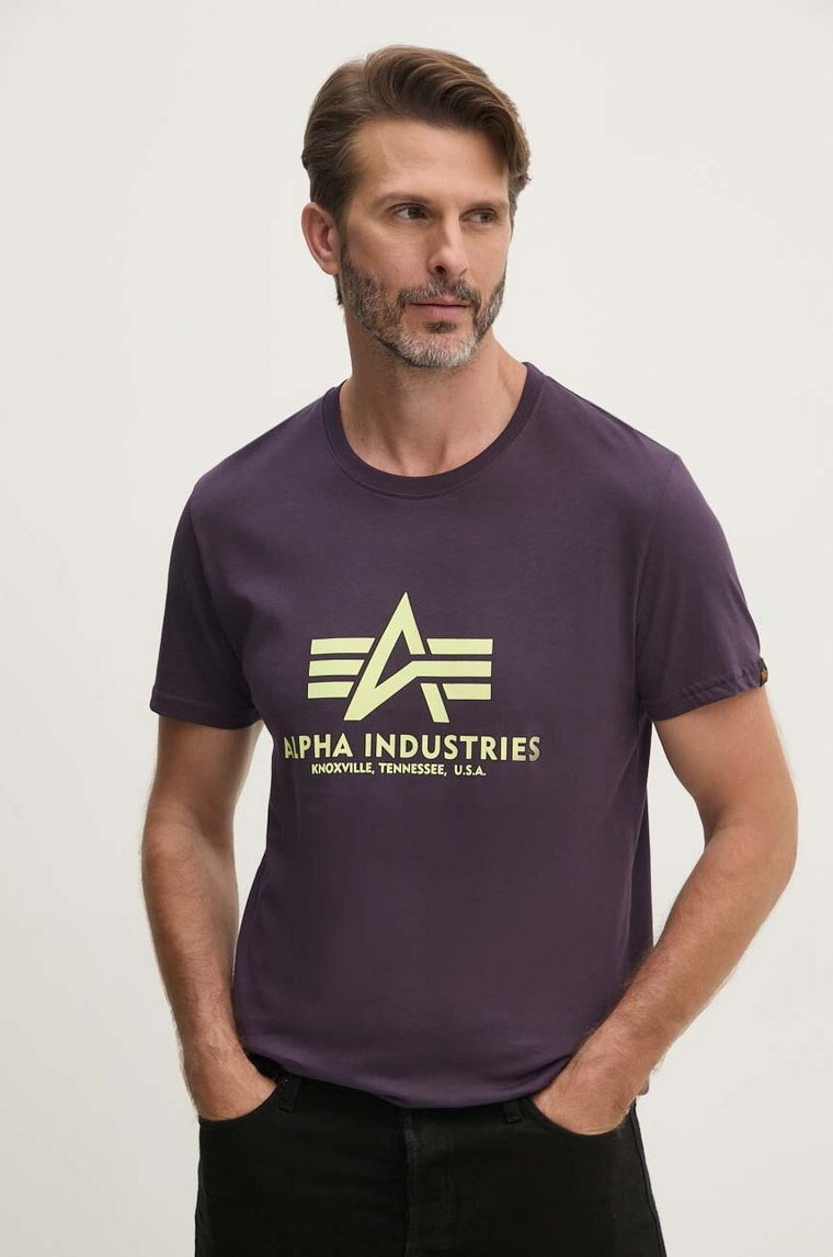 Alpha Industries t-shirt bawełniany męski kolor fioletowy z nadrukiem