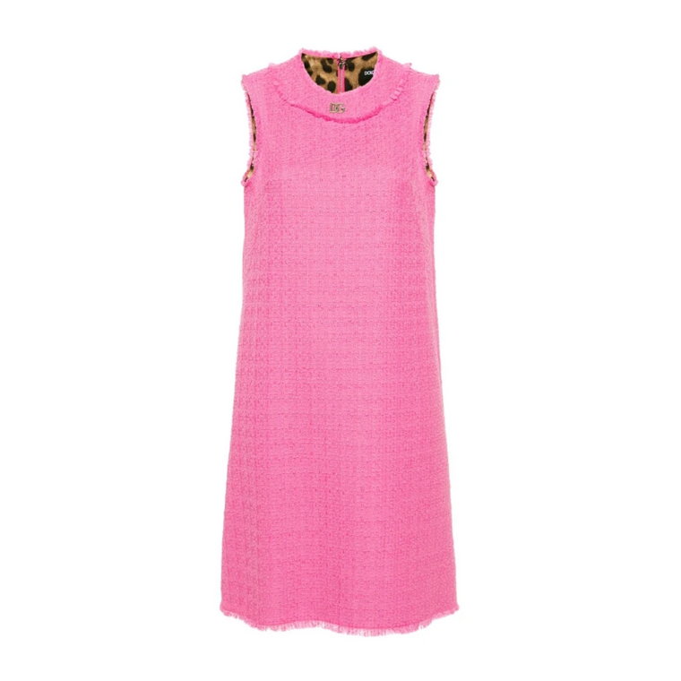 Różowa sukienka z mieszanki wełny tweed Dolce & Gabbana