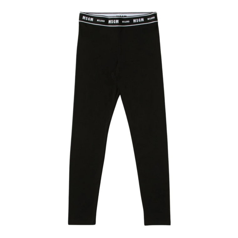 Czarne elastyczne legginsy z białym paskiem z logo Msgm