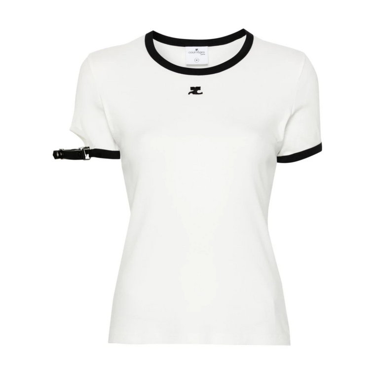 Biała Koszulka z Klamrą Kontrastową Courrèges