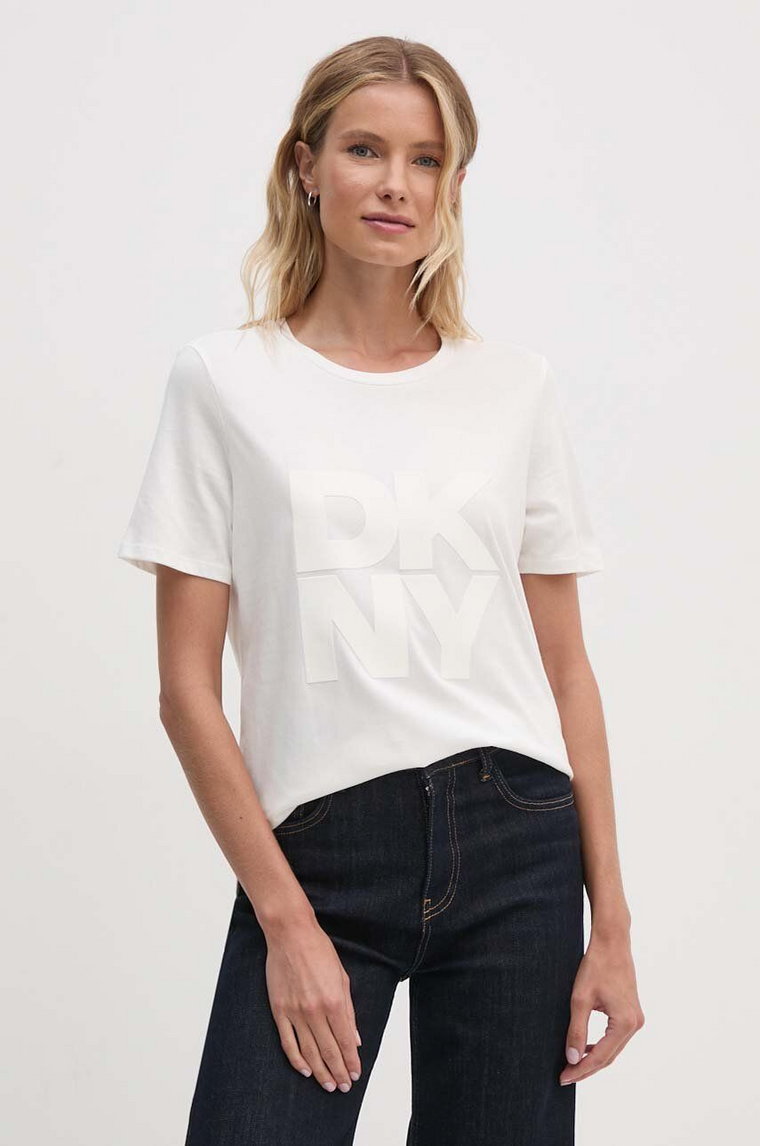 Dkny t-shirt bawełniany damski kolor beżowy D2G4A221