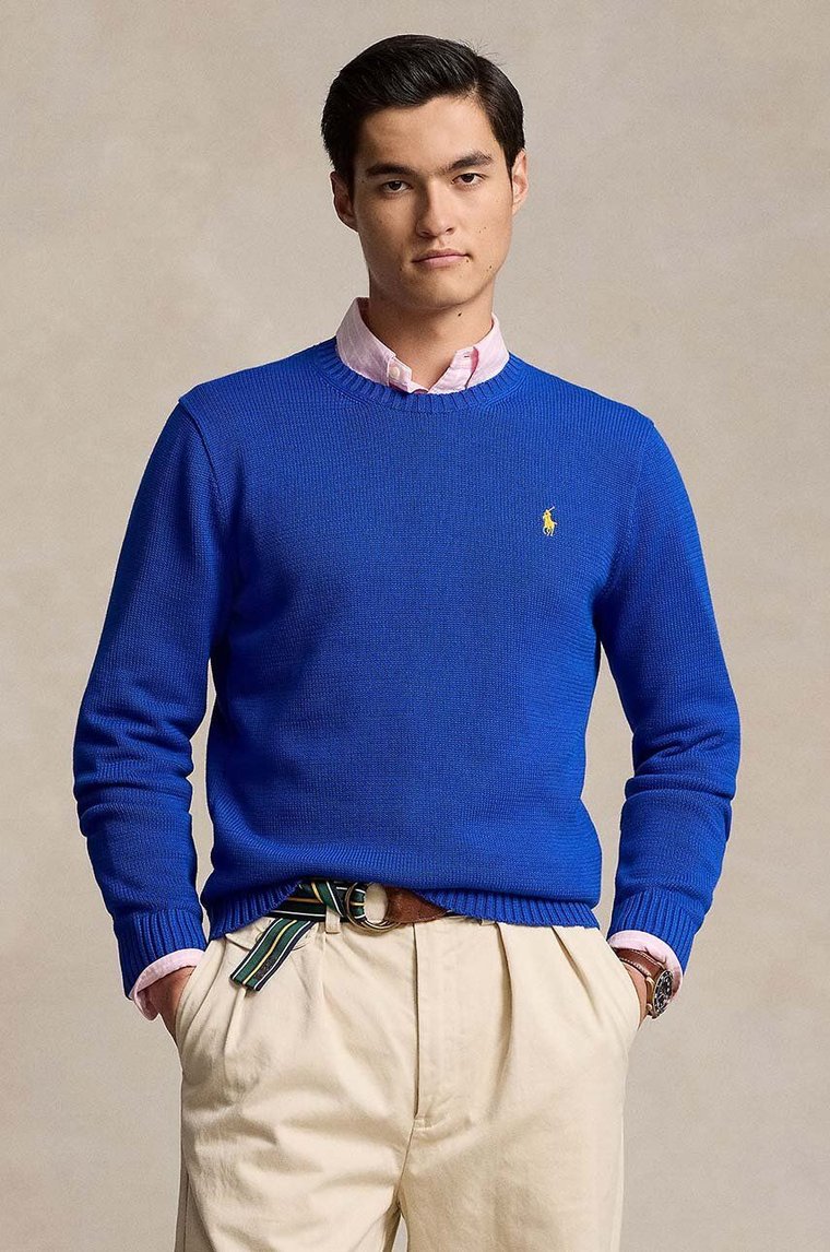 Polo Ralph Lauren sweter bawełniany kolor niebieski lekki 710810846