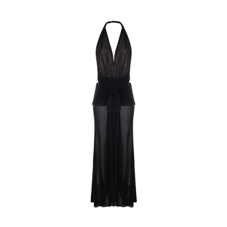 Czarna Długa Sukienka z Dekoltem w Szpic Blumarine