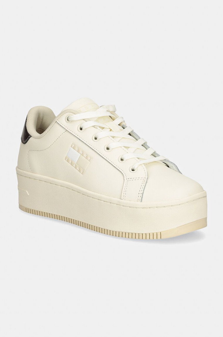 Tommy Jeans sneakersy skórzane TJW FLATFORM SNEAKER METALLIC kolor beżowy EN0EN02711