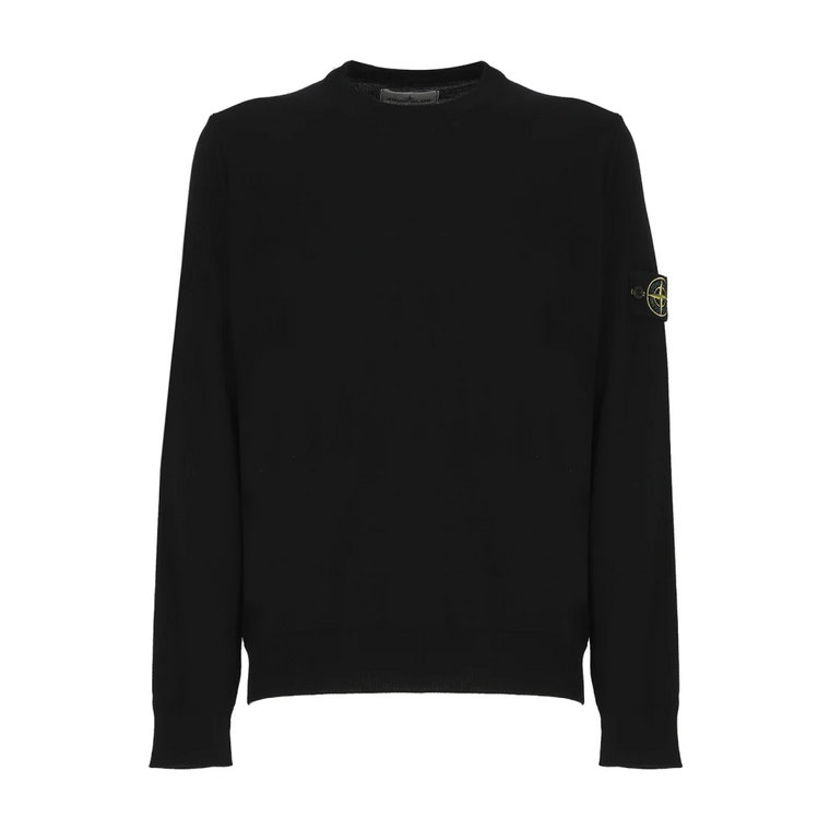 Czarny sweter z czystej wełny z ikonicznym logo Stone Island
