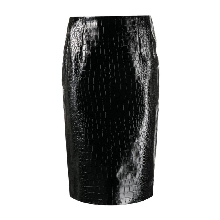 Czarna Skórzana Spódnica z Wzorem Krokodyla Versace