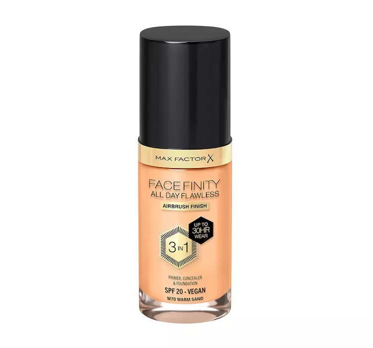 MAX FACTOR FACEFINITY ALL DAY FLAWLESS 3IN1 WEGAŃSKI PODKŁAD W70 WARM SAND 30ML