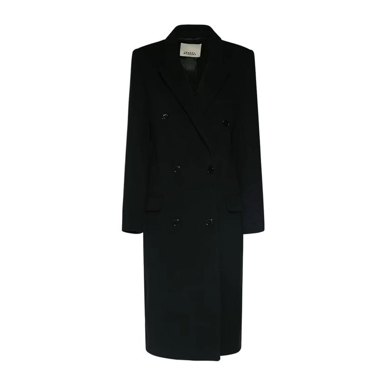 Czarny podwójnorzędowy płaszcz wełniany Isabel Marant