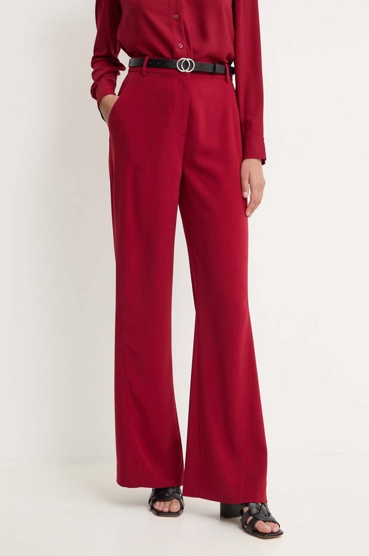 Calvin Klein spodnie damskie kolor bordowy dzwony high waist K20K207155