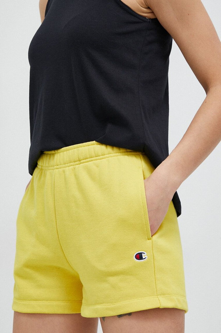 Champion szorty damskie kolor żółty gładkie high waist