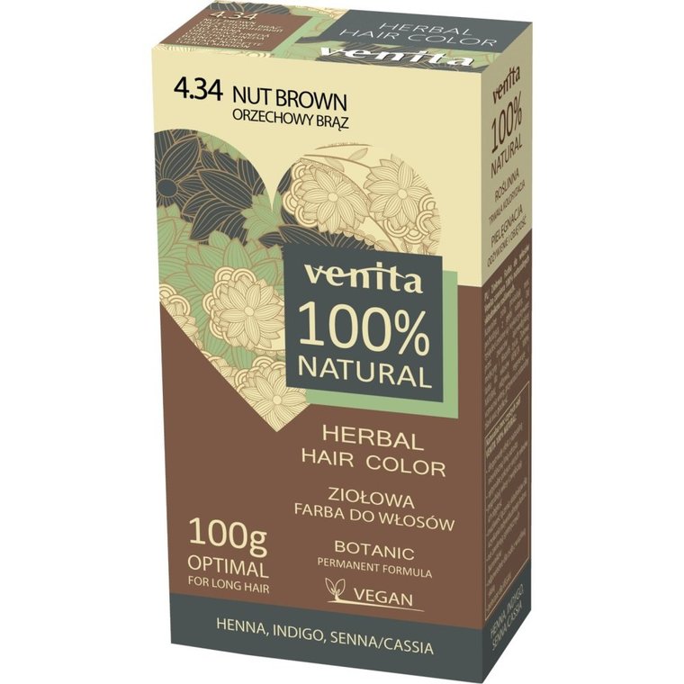 Venita, ziołowa farba do włosów Herbal hair color 4.34 orzechowy brąz, 100 g