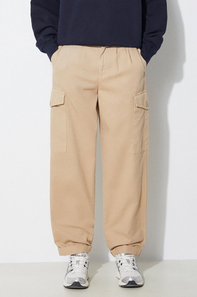 Carhartt WIP spodnie bawełniane Collins Pant kolor beżowy fason cargo high waist I029789.1YAGD