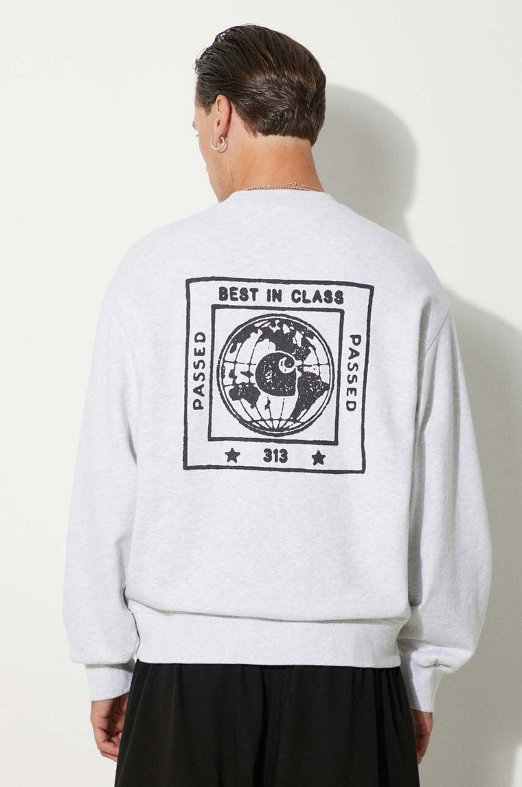 Carhartt WIP bluza bawełniana Stamp Sweat męska kolor szary z nadrukiem I033620.00O06