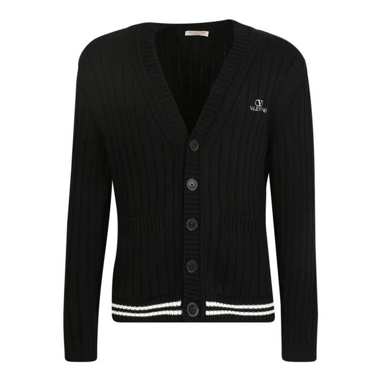 Czarny Bawełniany Sweter z Dekoltem w Literę V dla Mężczyzn Valentino