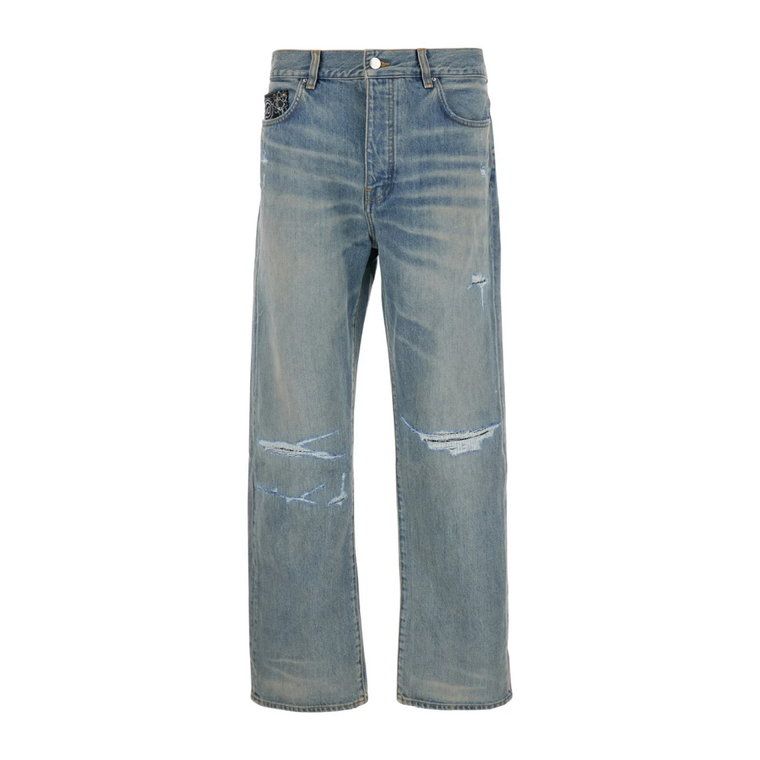 Niebieskie Bandana Repair Straight Jeans Amiri