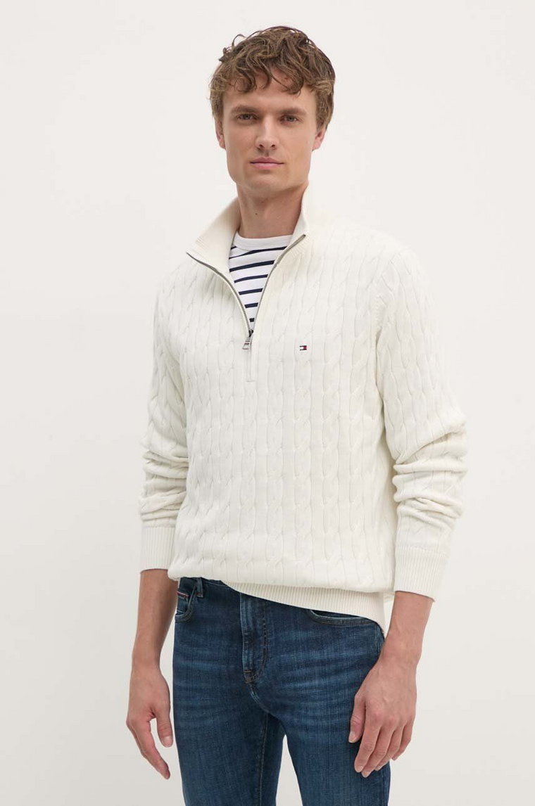 Tommy Hilfiger sweter bawełniany kolor beżowy lekki MW0MW36532