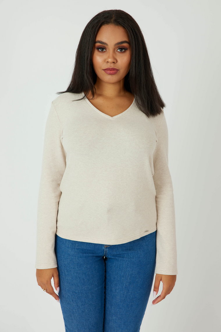 Sweter z dekoltem V : Kolor - Beżowy, Rozmiar - 38