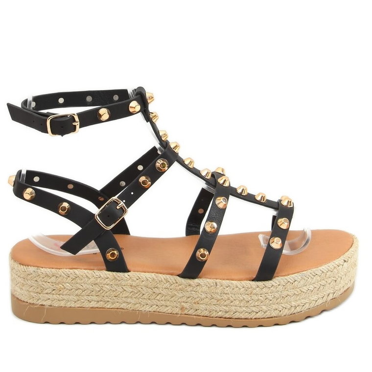 Sandałki espadryle z ćwiekami czarne ME01 Black