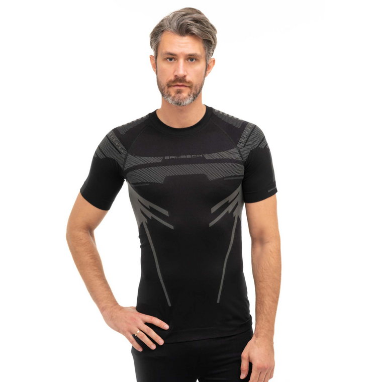 Męska koszulka termoaktywna Brubeck Dry SS czarny/grafitowy - S