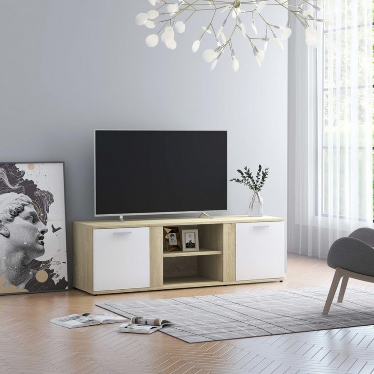 Szafka TV, biel i dąb sonoma, 120x34x37 cm, płyta wiórowa kod: V-801166