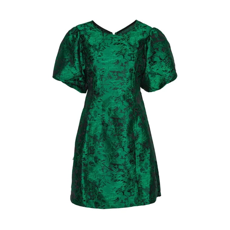 Strukturalna sukienka mini z dżakardu - Zielona A-View