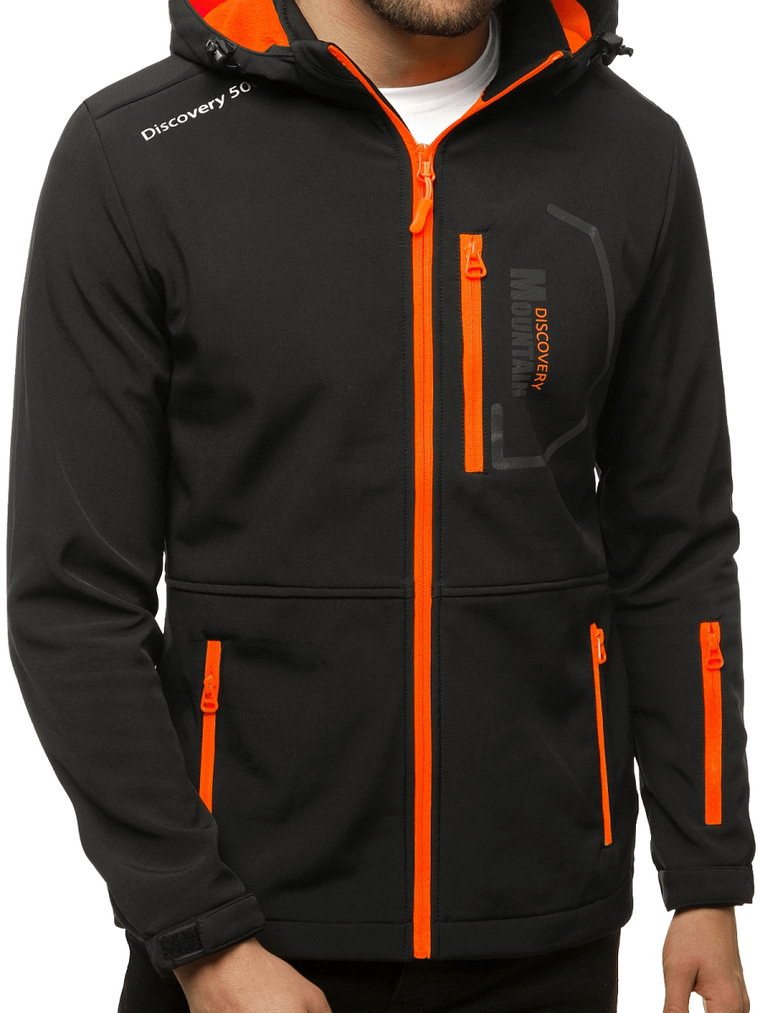 KURTKA SOFTSHELL MĘSKA Z KAPTUREM CZARNA OZONEE JS/HH024/1BZ