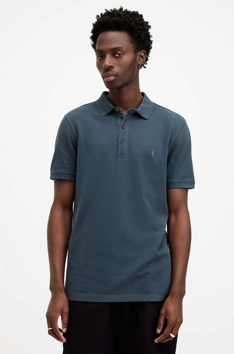 AllSaints polo REFORM SS męski kolor niebieski gładki MD051H