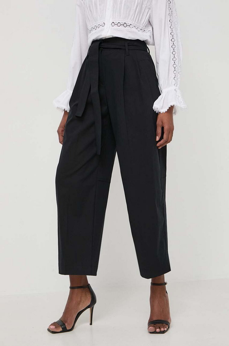BOSS spodnie damskie kolor czarny szerokie high waist 50505609