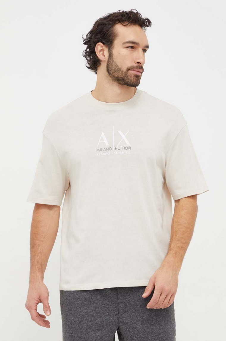 Armani Exchange t-shirt bawełniany męski kolor beżowy z nadrukiem 3DZTAB ZJ3VZ