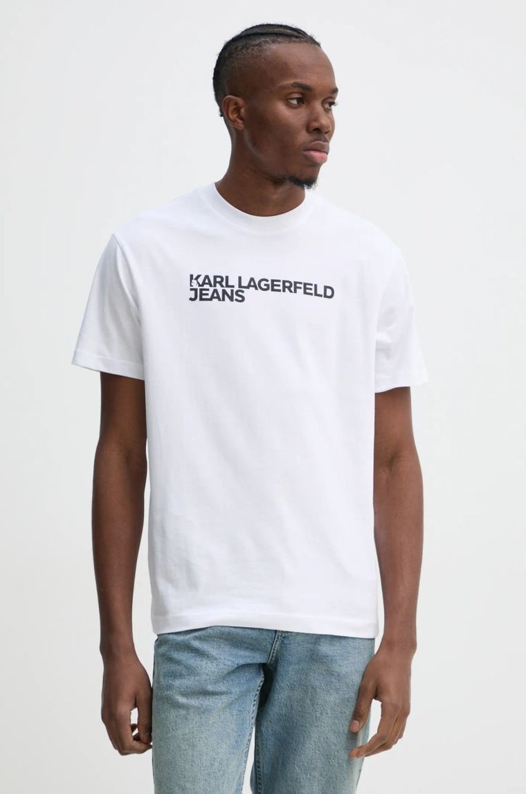 Karl Lagerfeld Jeans t-shirt bawełniany męski kolor biały z nadrukiem A1M17002