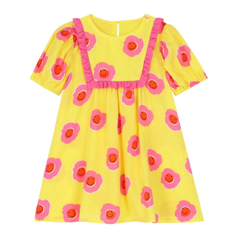 Żółta Sukienka z kwiatowym wzorem i uśmiechniętą buźką Stella McCartney