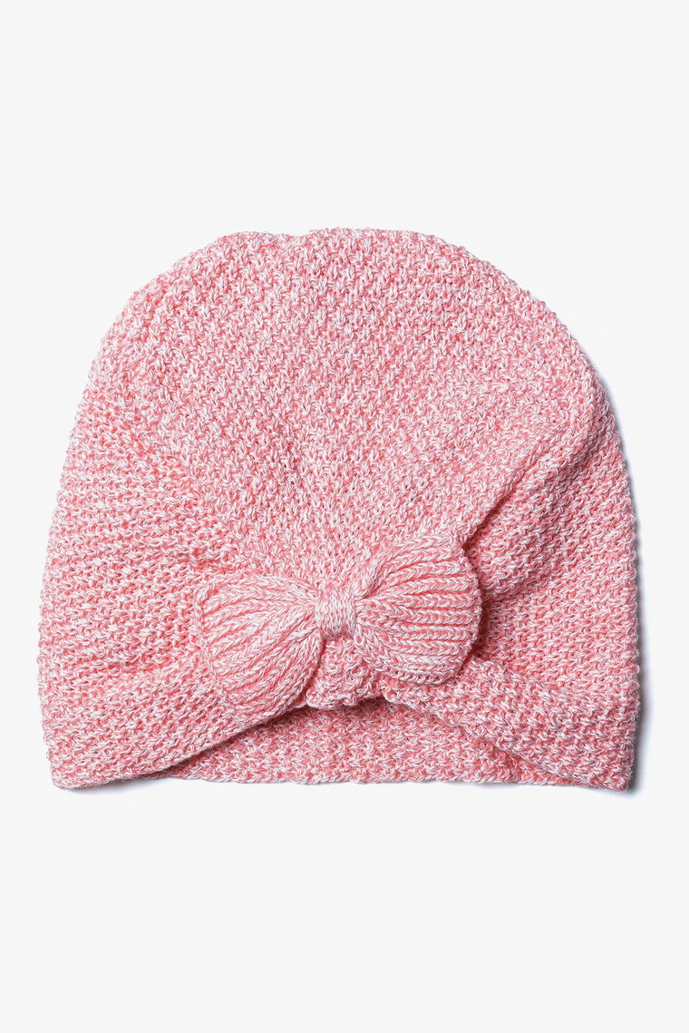 Dzianinowa czapka dziewczęca z ozdobną kokardką - różowa