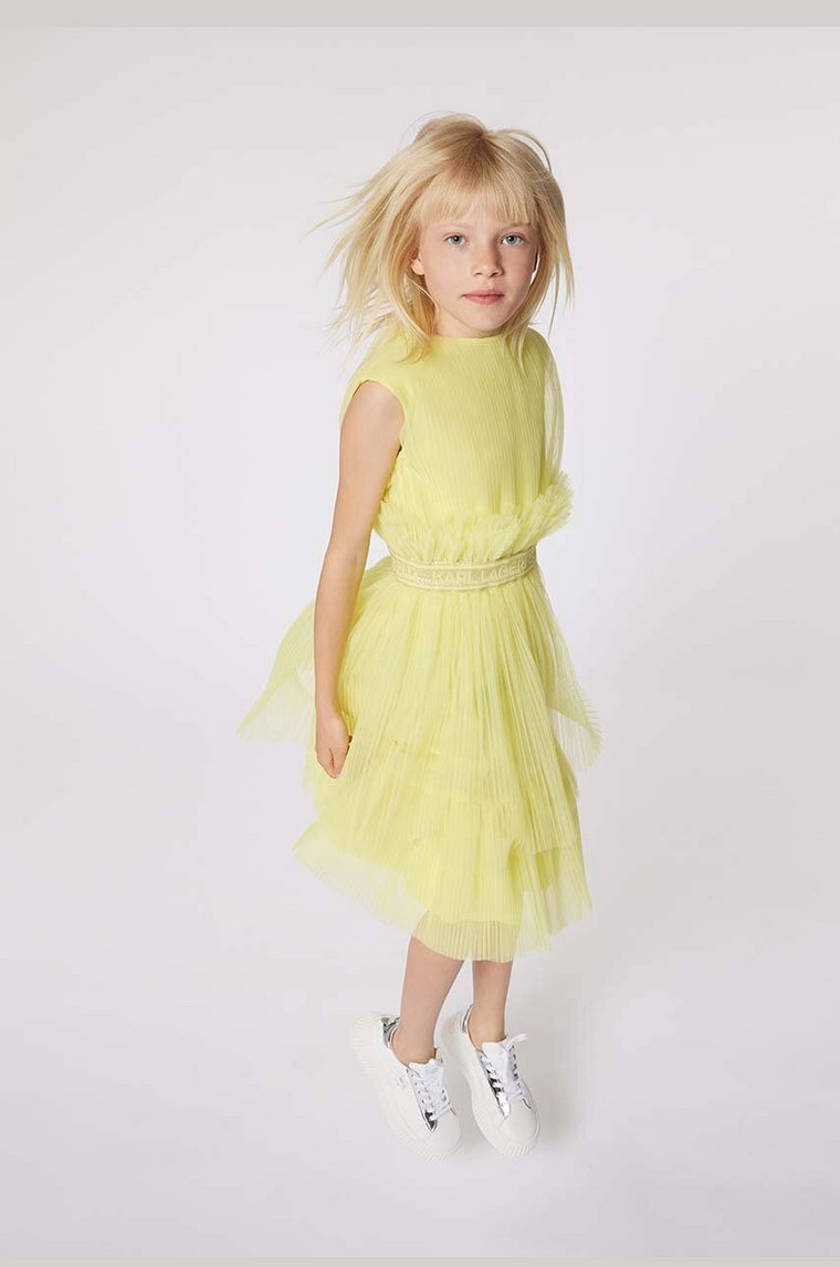 Karl Lagerfeld sukienka dziecięca kolor żółty midi rozkloszowana