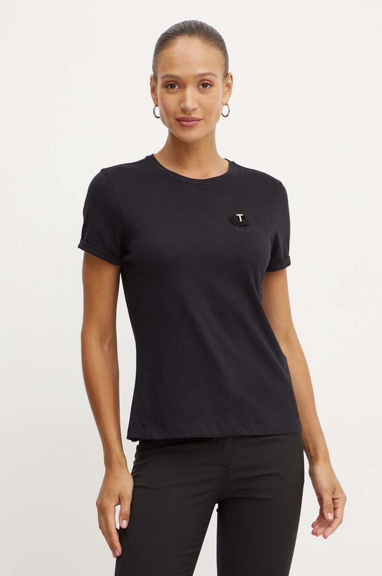 Twinset t-shirt bawełniany damski kolor czarny 242TP2502
