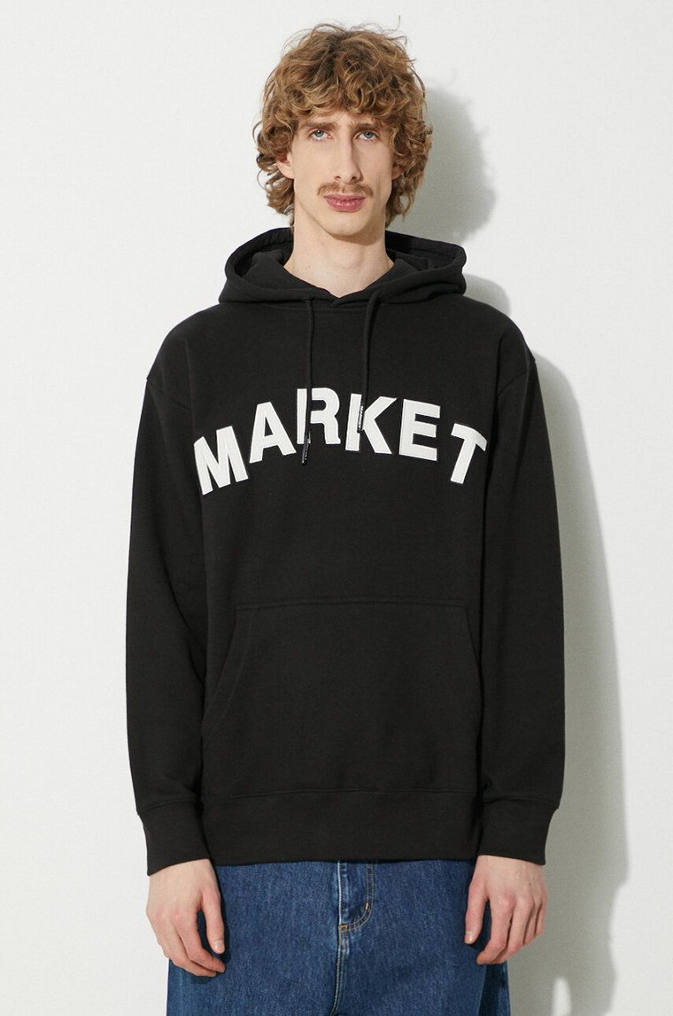 Market bluza bawełniana Community Garden Hoodie męska kolor czarny z kapturem z aplikacją 397000580