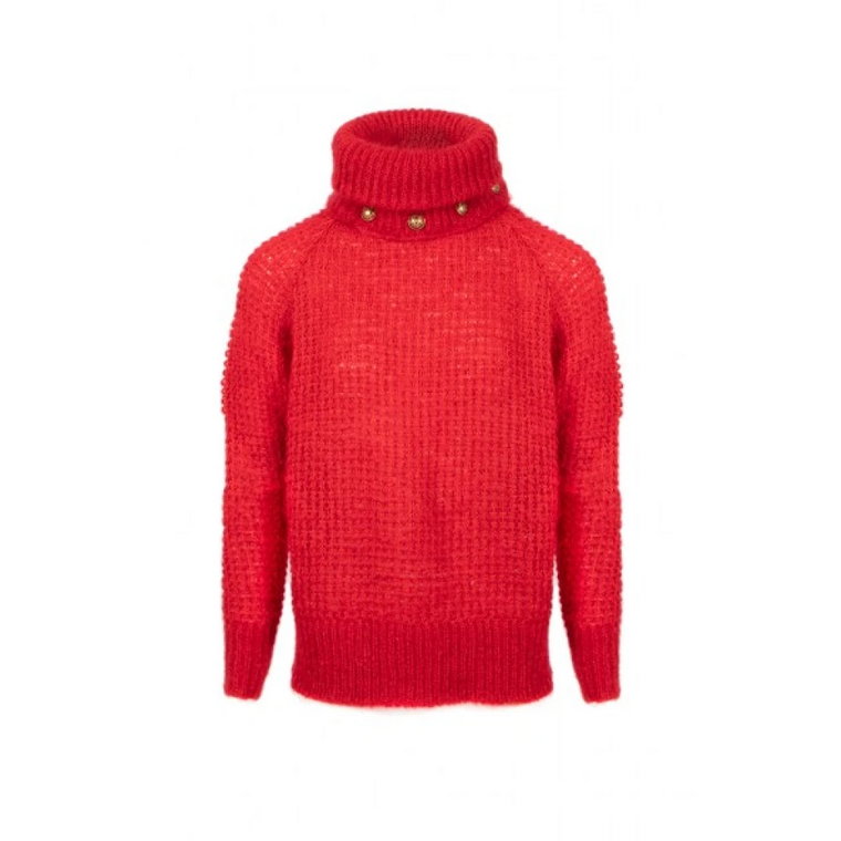 Czerwony Sweter z Wysokim Kołnierzem z Mohairu i Zdejmowanym Kołnierzem Balmain